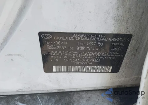 2015 Hyundai Sonata Se из США, поврежденный, VIN 5NPE24AF0FH149305